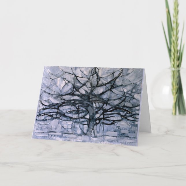 Tarjeta Mondrian - Árbol gris, pintura famosa, (Anverso)