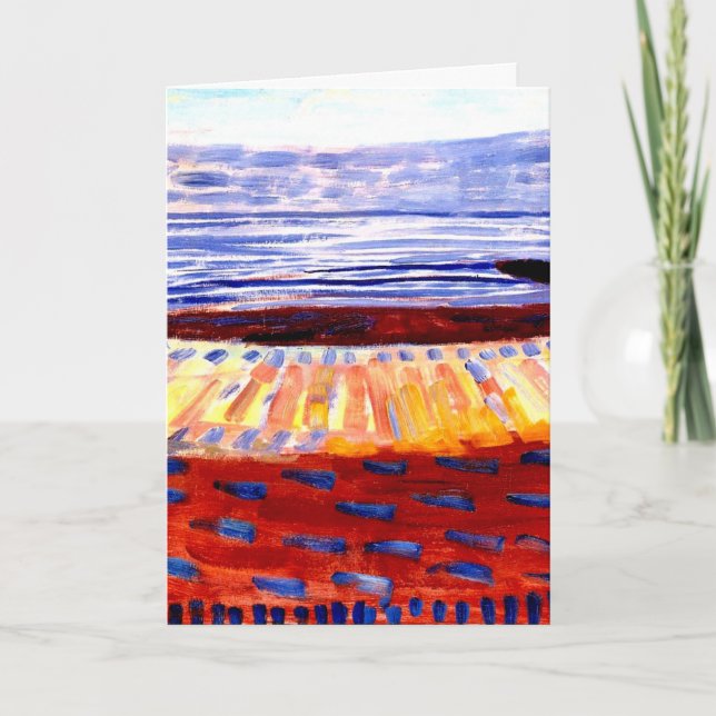 Tarjeta Mondrian - Mar tras atardecer, pintura colorida (Anverso)