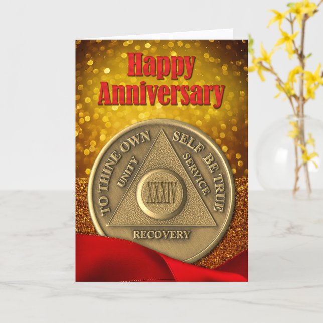 Tarjeta Moneda de 34 años de AA con brillo Feliz Aniversar (flor amarilla)