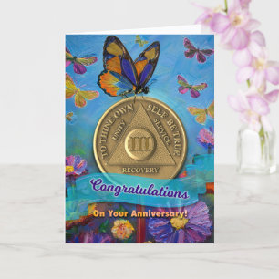 Tarjeta Moneda de aniversario de 3 años de AA Mariposas Fl