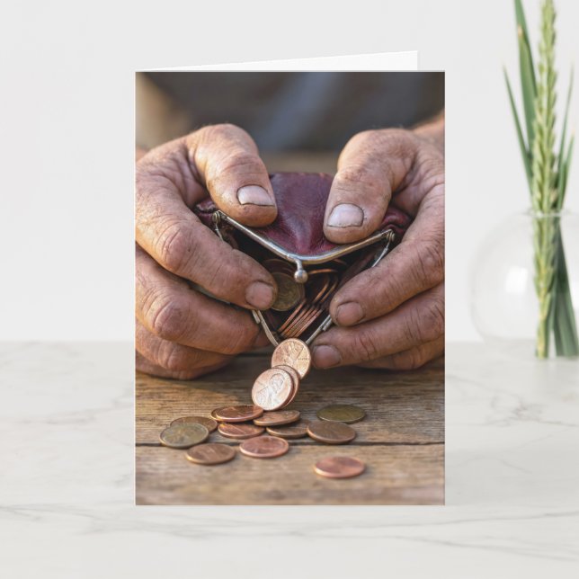Tarjeta Monedas de cumpleaños en una bolsa de monedas (Anverso)