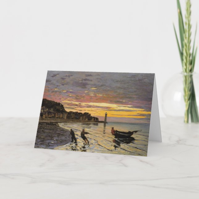 Tarjeta Monet - Hauling a Boat Ashore, arte fino, (Anverso)