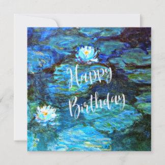 Tarjeta Monet - Lilies de agua (azul) con deseos de cumple