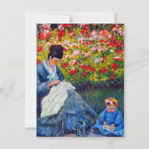 Tarjeta Monet Mother and Child en el jardín