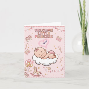 Tarjeta Monísima Bienvenida Princesa Bebé Rosa Saludo