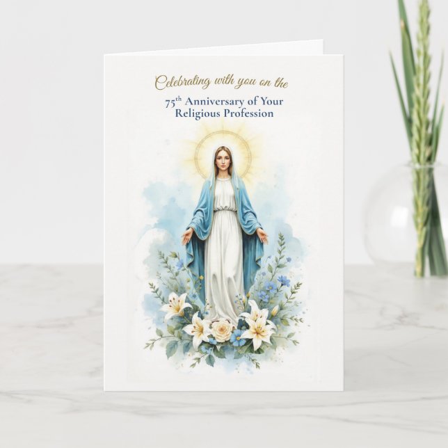 Tarjeta Monja 75ª Profesión Religiosa Bendición Mariana (Anverso)