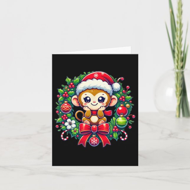 Tarjeta Monkey Santa Hat Navidades navidades (Anverso)
