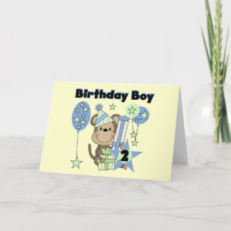 Tarjeta Mono Boy con regalos camisetas de segundo cumpleañ