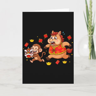 Tarjeta Mono Caballo Chino Divertido Niños Hombres Mujeres