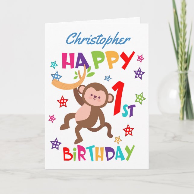 Tarjeta Mono Cheeky Personalizado Primer Cumpleaños (Anverso)