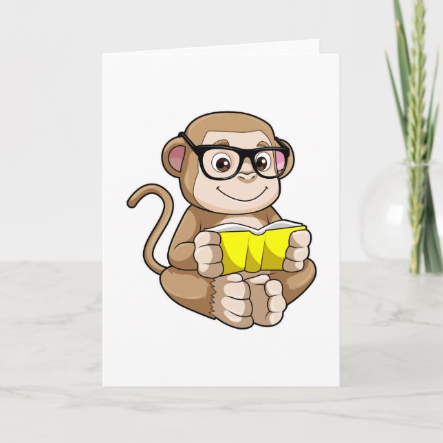 Tarjeta Mono como estudiante con anteojos y libro (Anverso)