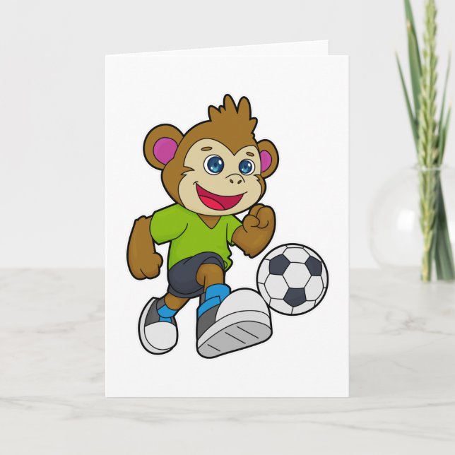 Tarjeta Mono como jugador de fútbol con fútbol (Anverso)
