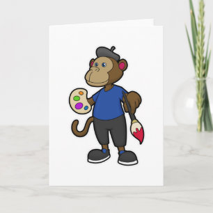 Tarjeta Mono como pintor con pintura y pincel