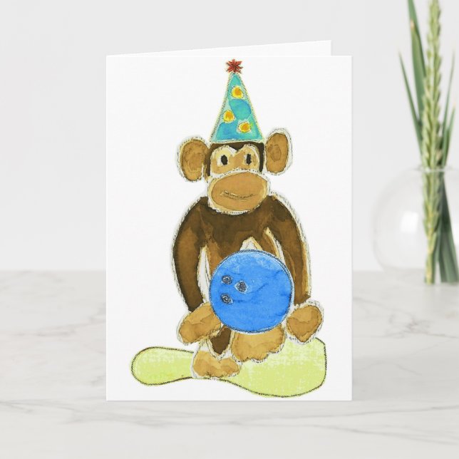 Tarjeta Mono de la bolera de cumpleaños (Anverso)