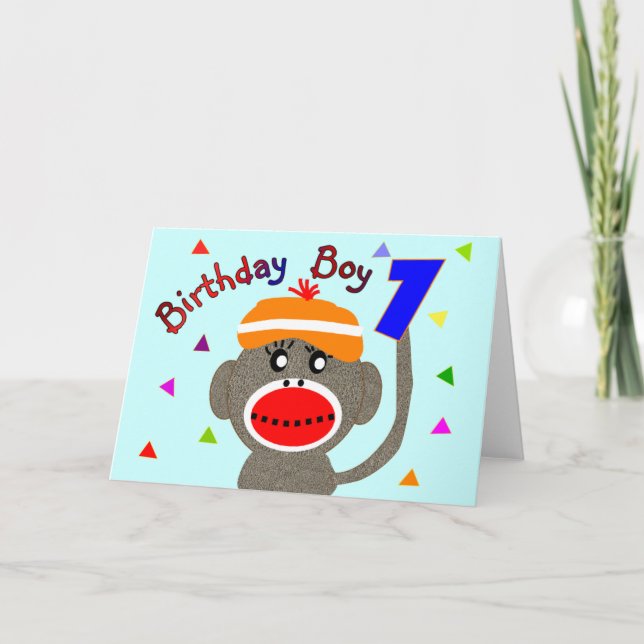 Tarjeta Mono del calcetín del MUCHACHO del cumpleaños de 1 (Anverso)