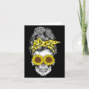 Tarjeta Moño Desordenado De Halloween Pelo Cráneo Girasol 
