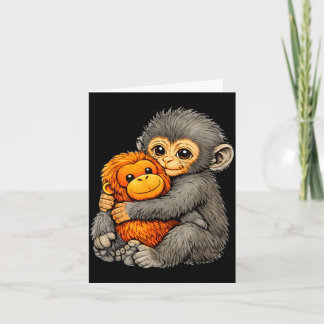 Tarjeta Mono divertido bebé lindo animal abrazando peluche