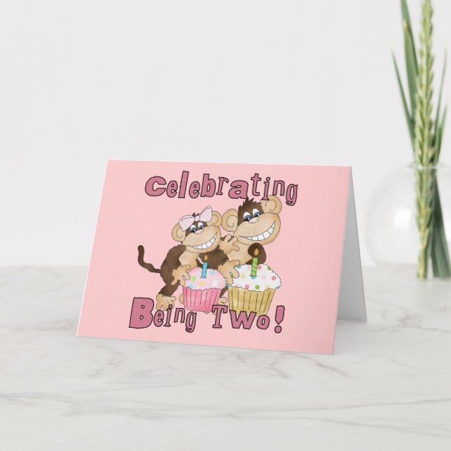 Tarjeta Mono Fiesta Rosado 2.ª camisetas y regalos de cump (Anverso)