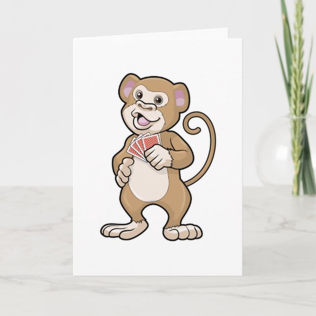 Tarjeta Mono jugando póquer con cartas de póquer (Anverso)