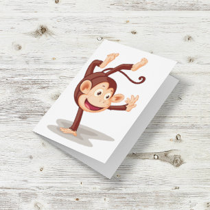 Tarjeta Mono Juguetón Haciendo un Pino Animal Adorable