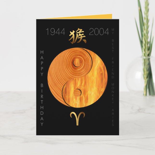 Tarjeta Mono maderero 1944 2004 Fuego Aries zodiac Cumplea (Anverso)