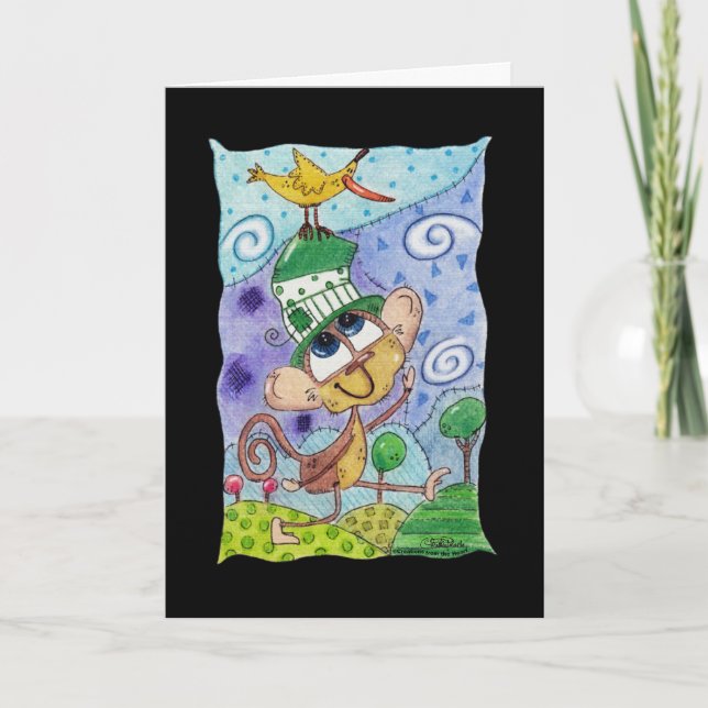 Tarjeta Mono y pájaro bananero divertidos (Anverso)
