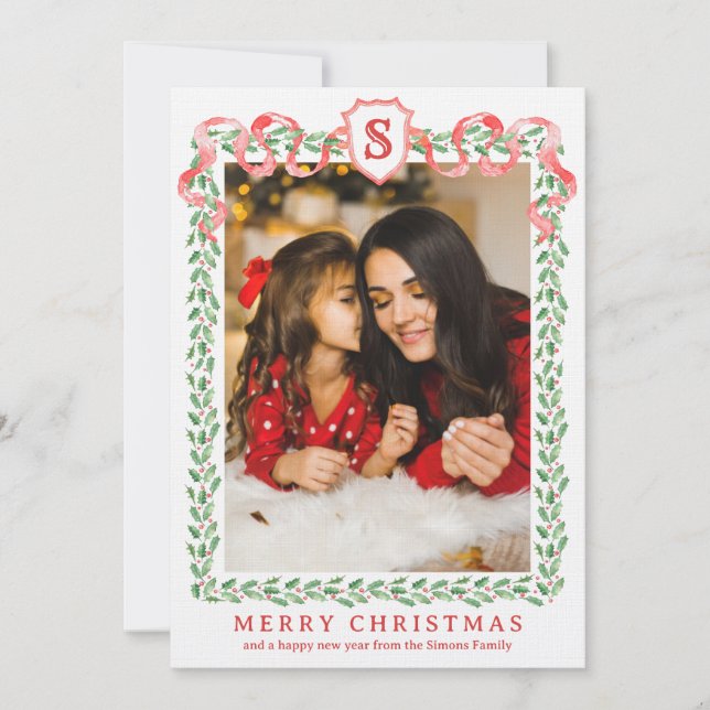 Tarjeta monográfica Grandmillennial Holly Navidade (Anverso)