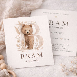 Tarjeta Monogram Beer Neutraaal Bosdier Jongen Geboorte