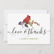 Tarjeta Monograma Acuarela Cardenal Rojo Amor & Gr