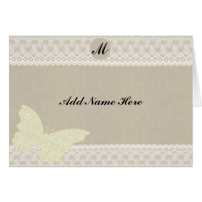 Tarjeta Monograma De Burlap Y Lace (Anverso (Horizontal))