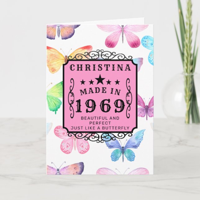 Tarjeta Monograma de mariposas de cumpleaños 1969 personal (Anverso)