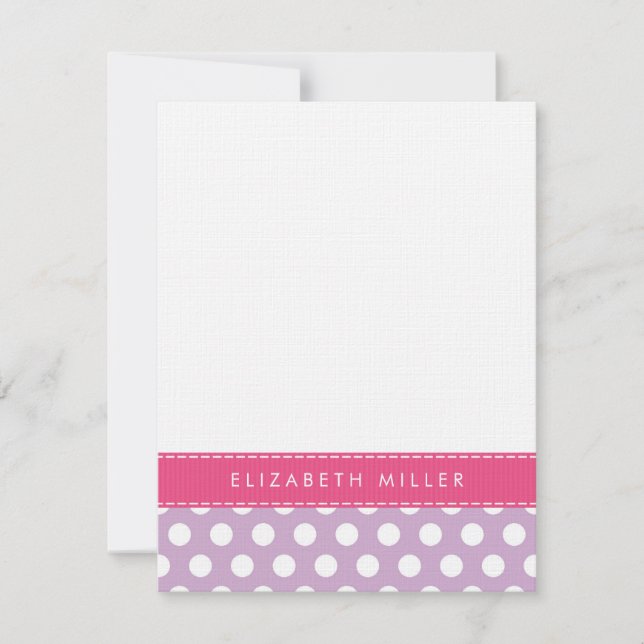 Tarjeta Monograma de puntos de Polka Lilac y Cinta (Anverso)
