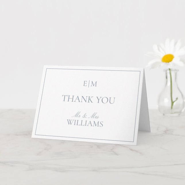 Tarjeta Monograma Dusty Blue Script Boda Foto Gracias (Planta pequeña)