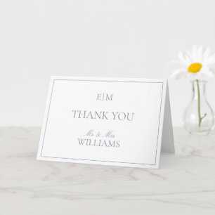 Tarjeta Monograma Dusty Blue Script Boda Foto Gracias