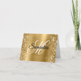 Tarjeta Monograma Elegante de Hoja Metálica Dorada Brillan