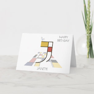 Tarjeta Monograma estilo neoplastismo. Letra J