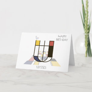 Tarjeta Monograma estilo neoplastismo. Letra U