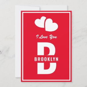 Tarjeta Monograma Feliz Día de San Valentín Hipster Blanco