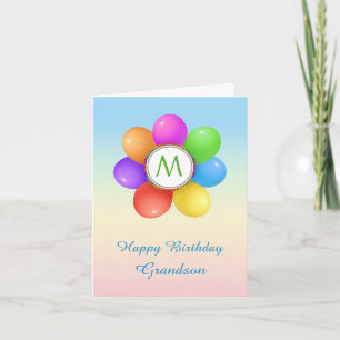 Tarjeta Monograma Flor de globos arcoiris Abuelo Cumpleaño