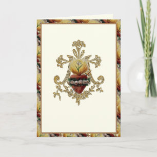 Tarjeta Monograma floral de la Virgen María del Corazón In