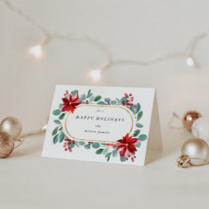 Tarjeta Monograma floral de vacaciones de Poinsettia roja 