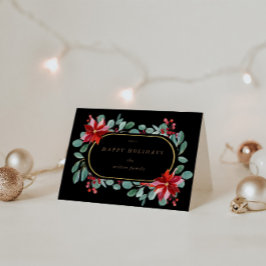 Tarjeta Monograma floral de vacaciones de Poinsettia roja 