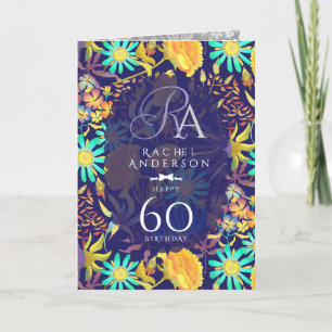Tarjeta Monograma floral místico floreciendo Cumpleaños Az