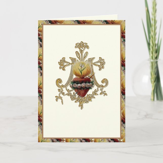 Tarjeta Monograma floral Virgen María Inmaculada del Coraz (Anverso)