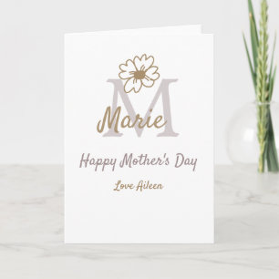 Tarjeta monograma gris dorado simple del día de la madre f