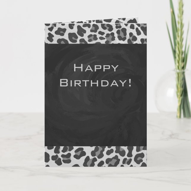 Tarjeta Monograma Impresión de leopardo blanco y negro (Anverso)