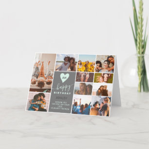 Tarjeta Monograma moderno cumpleaños verde azulado 12 coll