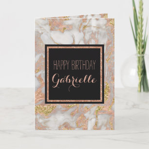 Tarjeta Monograma moderno Faux Rosa Gold Marble Swirl