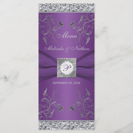 Tarjeta Monograma Morado y Plata Floral