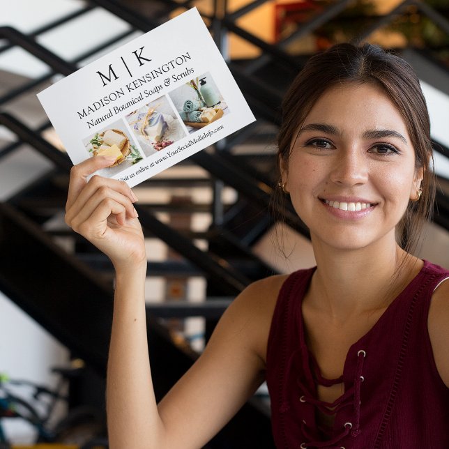 Tarjeta Monograma o Añadir logotipo comercial 3 Fotos (Edit to Customize text, colors and more)